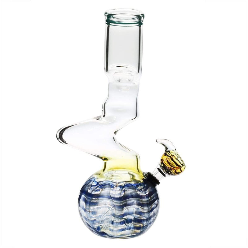 Biohazard Inc Glass Bong 10" 44mm Two Elbow Water Pipe w/ Slide - Blue Rake