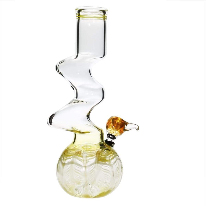 Biohazard Inc Glass Bong 10" 44mm Two Elbow Water Pipe w/ Slide - Yellow Rake