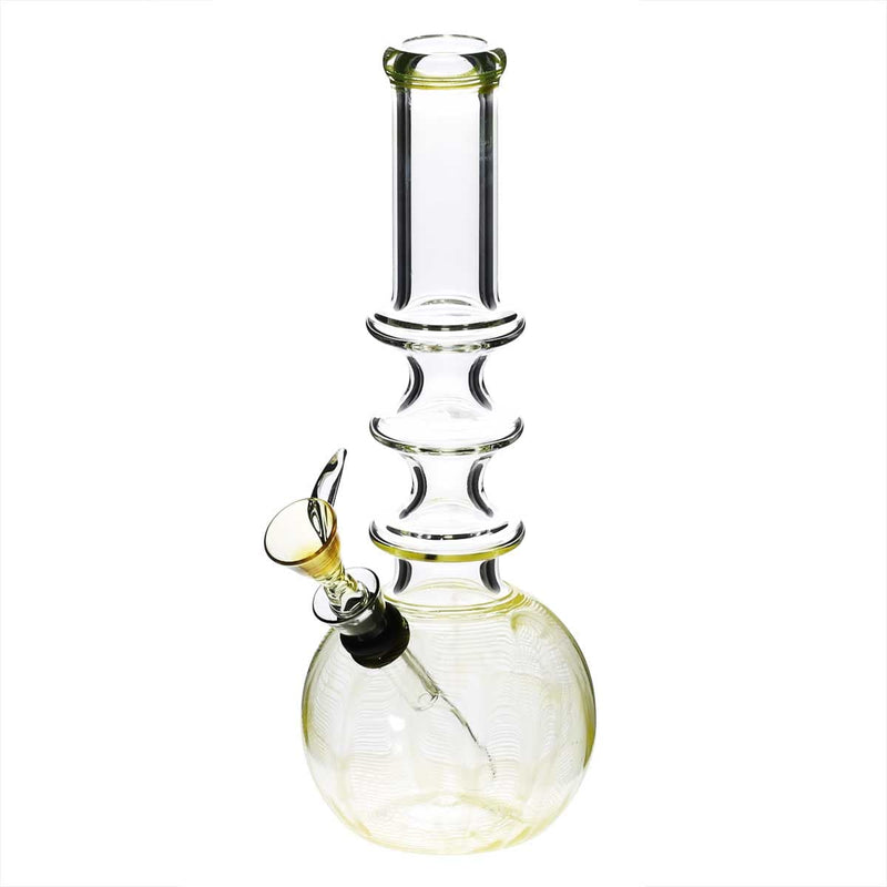 Biohazard Inc Glass Bong 10" Three Ring Water Pipe w/ Slide - Yellow Rake