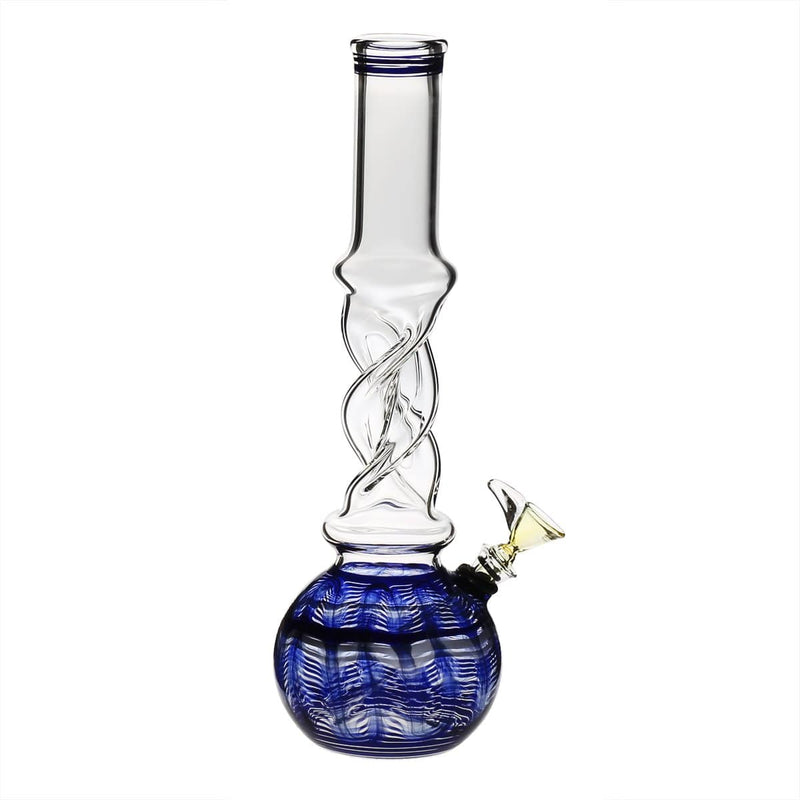 Biohazard Inc Glass Bong 12" 38mm Twist Water Pipe w/ Slide - Blue Rake