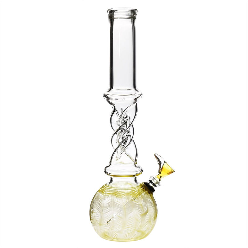 Biohazard Inc Glass Bong 12" 38mm Twist Water Pipe w/ Slide - Yellow Rake