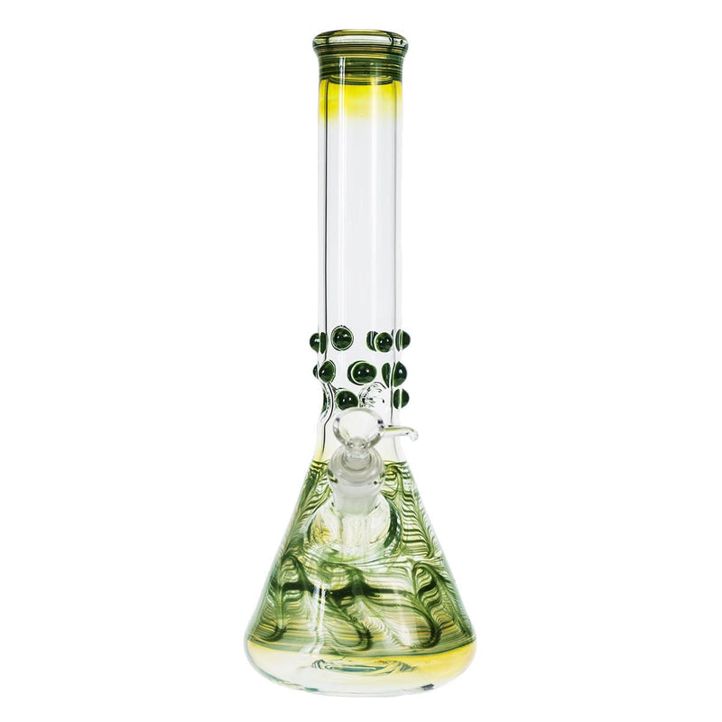 Biohazard Inc Glass Bong 12" Beaker Water Pipe w/ Marbles - Green Rake