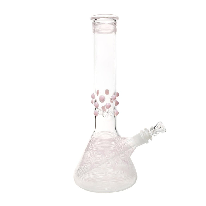 Biohazard Inc Glass Bong 12" Beaker Water Pipe w/ Marbles - Pink Rake