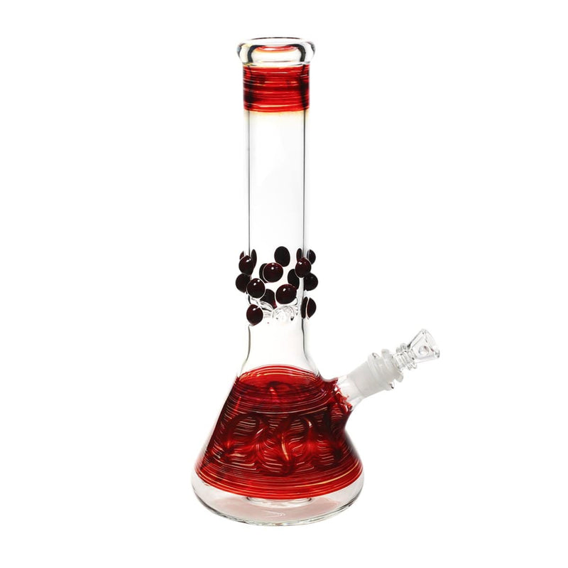 Biohazard Inc Glass Bong 12" Beaker Water Pipe w/ Marbles - Red Rake