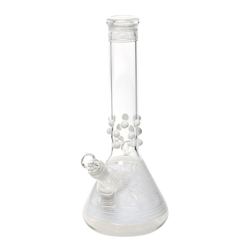 Biohazard Inc Glass Bong 12" Beaker Water Pipe w/ Marbles - White Rake