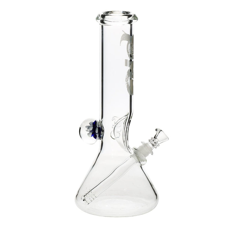 Biohazard Inc Glass Bong 12" BIO Marble Beaker Water Pipe - Clear With White Logo