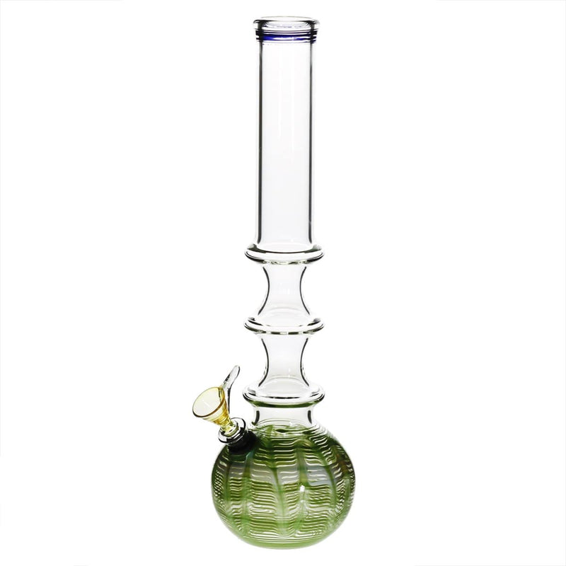 Biohazard Inc Glass Bong 14" 38mm Three Ring Water Pipe w/ Slide - Green Rake