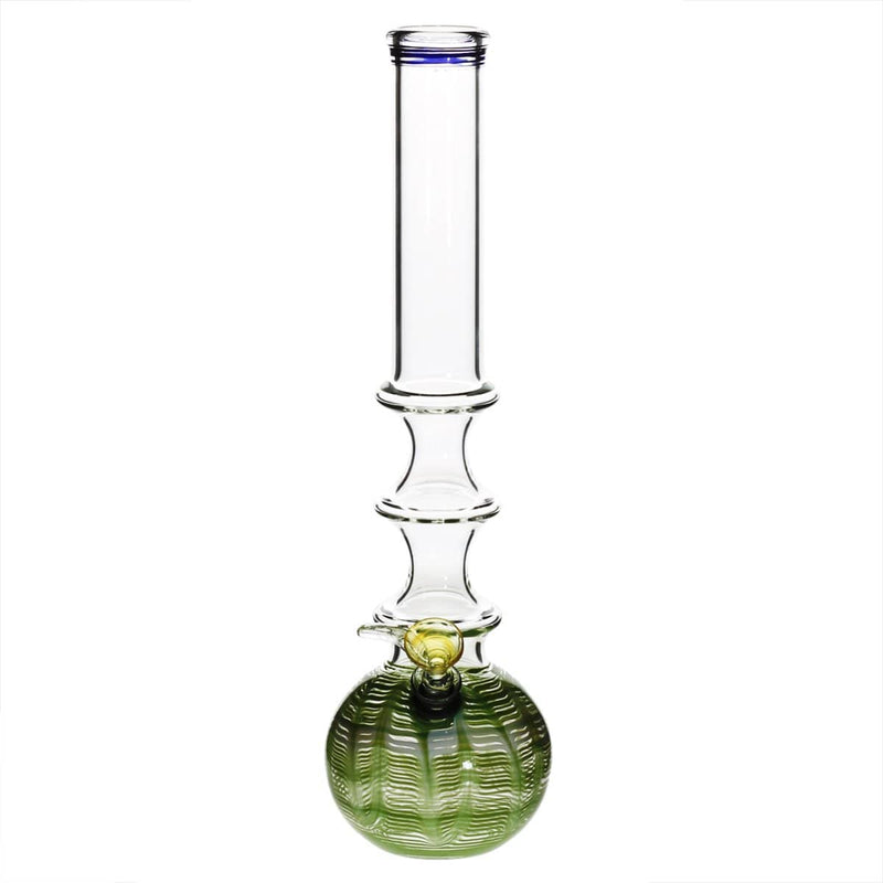 Biohazard Inc Glass Bong 14" 38mm Three Ring Water Pipe w/ Slide - Green Rake