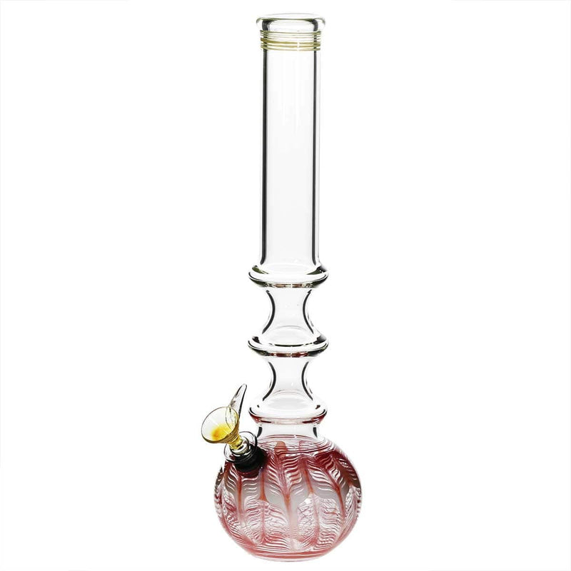 Biohazard Inc Glass Bong 14" 38mm Three Ring Water Pipe w/ Slide - Red Rake