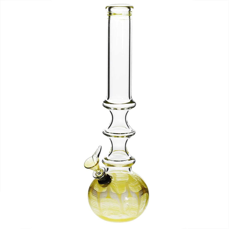 Biohazard Inc Glass Bong 14" 38mm Three Ring Water Pipe w/ Slide - Yellow Rake