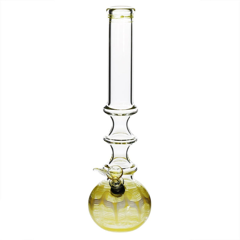 Biohazard Inc Glass Bong 14" 38mm Three Ring Water Pipe w/ Slide - Yellow Rake