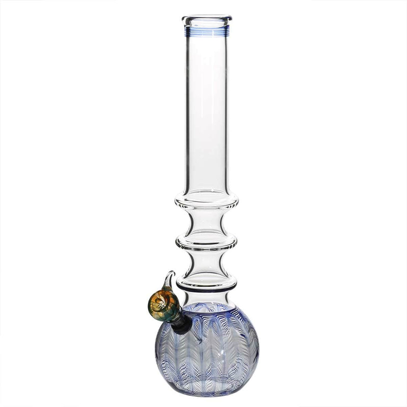 Biohazard Inc Glass Bong 14" 44mm Three Ring Water Pipe w/ Slide - Blue Rake