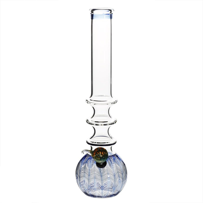 Biohazard Inc Glass Bong 14" 44mm Three Ring Water Pipe w/ Slide - Blue Rake