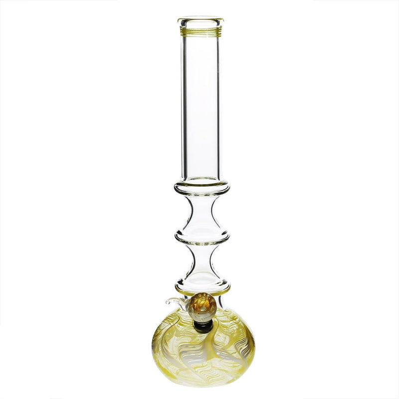 Biohazard Inc Glass Bong 14" 44mm Three Ring Water Pipe w/ Slide - Yellow Rake