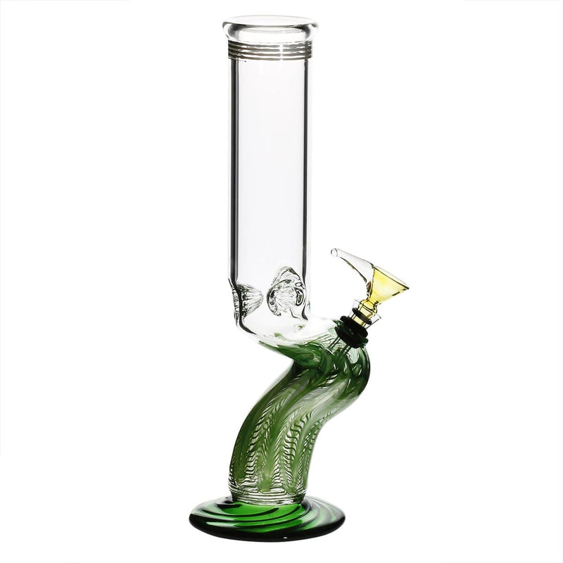 Biohazard Inc Glass Bong 14" Bend Straight Water Pipe w/ Slide - Green Rake