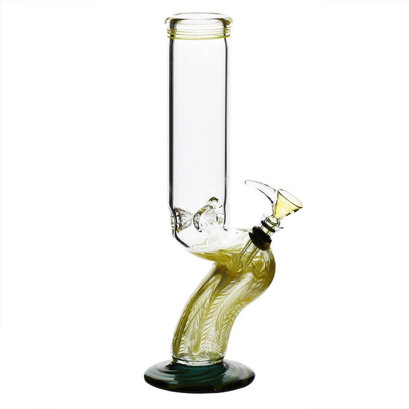 Biohazard Inc Glass Bong 14" Bend Straight Water Pipe w/ Slide - Yellow Rake