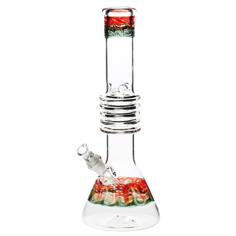 Biohazard Inc Glass Bong 14" Rasta Beaker Water Pipe w/ 5 Rings