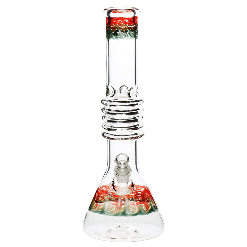 Biohazard Inc Glass Bong 14" Rasta Beaker Water Pipe w/ 5 Rings