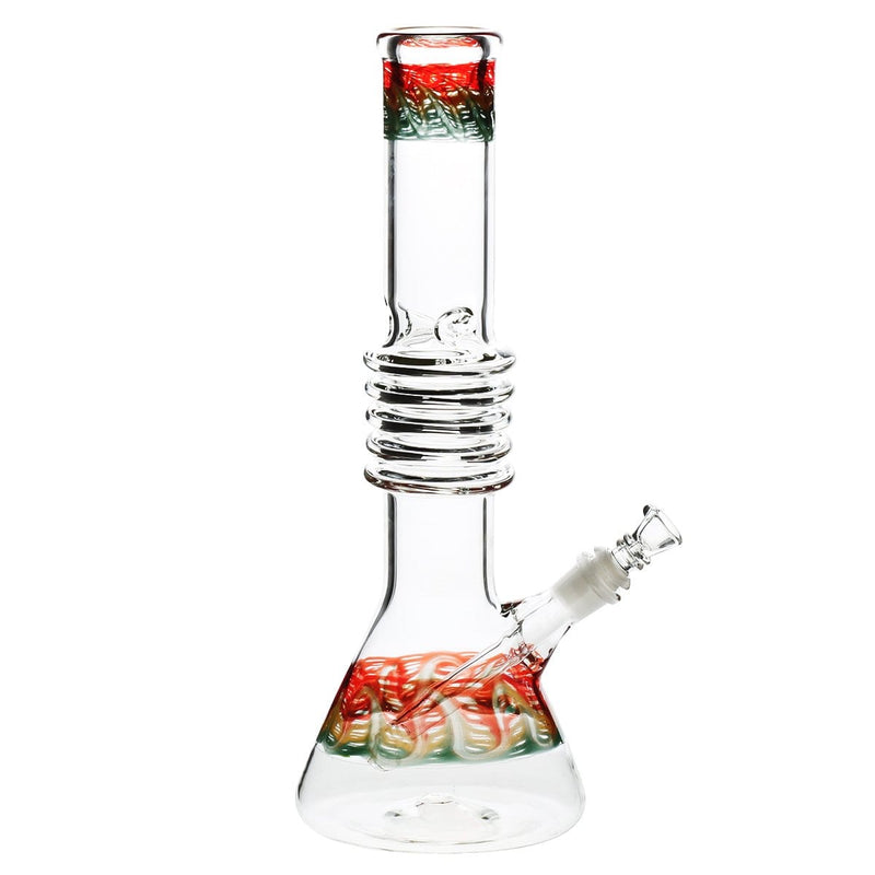 Biohazard Inc Glass Bong 14" Rasta Beaker Water Pipe w/ 5 Rings