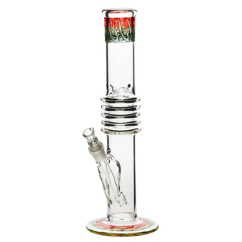 Biohazard Inc Glass Bong 14" Rasta Straight Water Pipe w/ 5 Rings