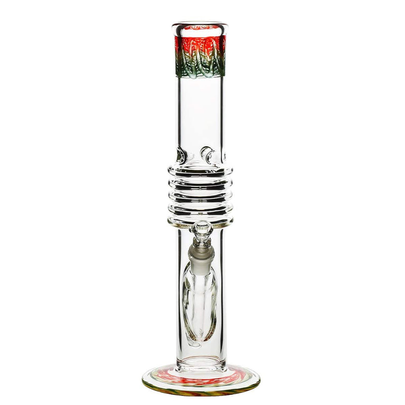 Biohazard Inc Glass Bong 14" Rasta Straight Water Pipe w/ 5 Rings