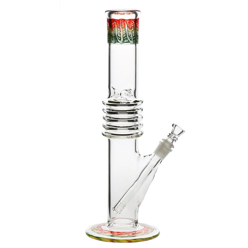 Biohazard Inc Glass Bong 14" Rasta Straight Water Pipe w/ 5 Rings