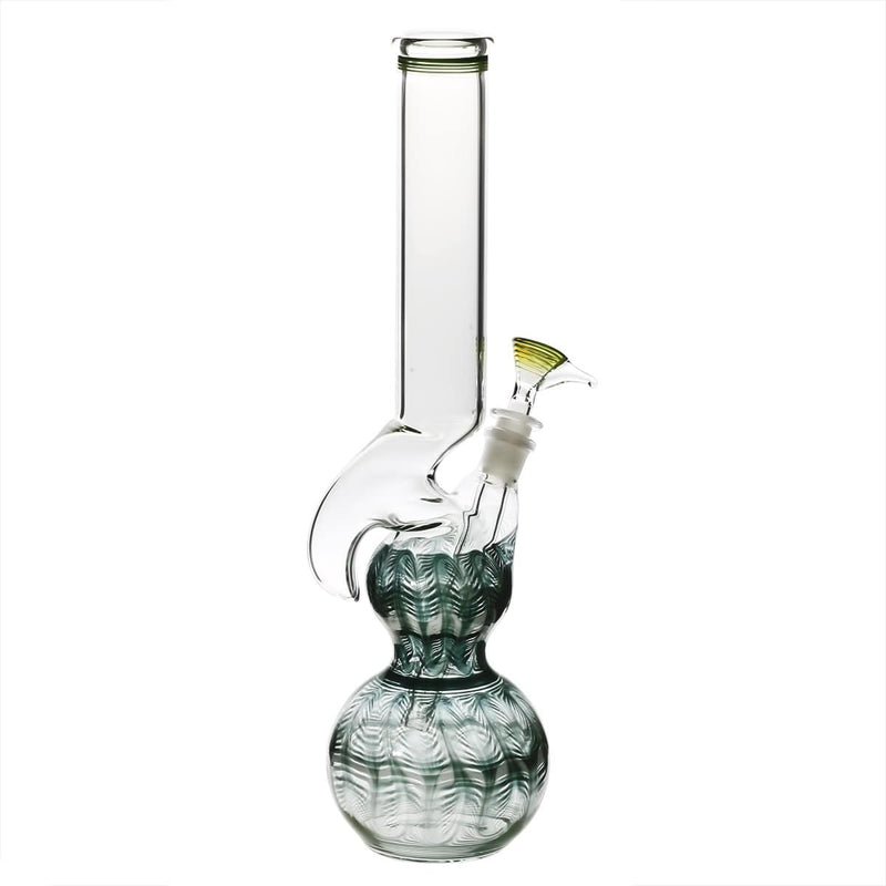 Biohazard Inc Glass Bong 16" Double Bubble Water Pipe with Hook - Green Rake