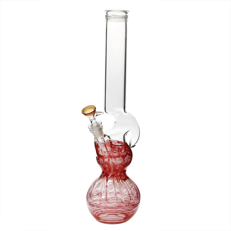 Biohazard Inc Glass Bong 16" Double Bubble Water Pipe with Hook - Red Rake