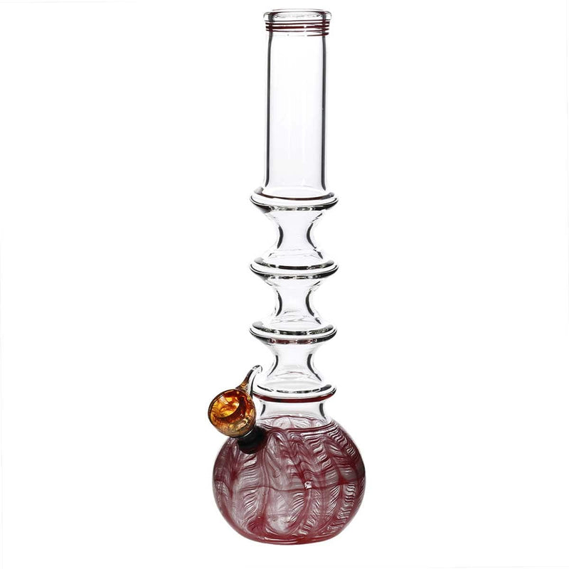 Biohazard Inc Glass Bong 16" Four Ring Water Pipe w/ Slide - Red Rake