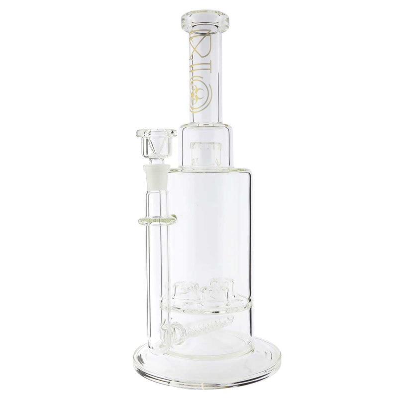 Biohazard Inc Glass Bong 16" Single Inline / Triple Updome Stemless Water Pipe Gold