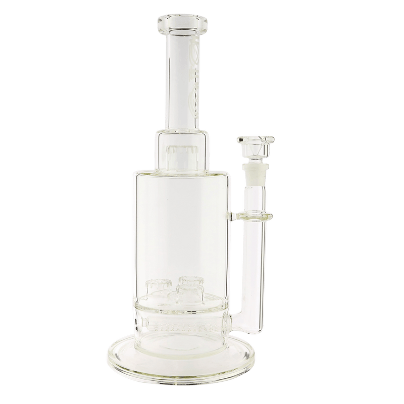 Biohazard Inc Glass Bong 16" Single Inline / Triple Updome Stemless Water Pipe Silver