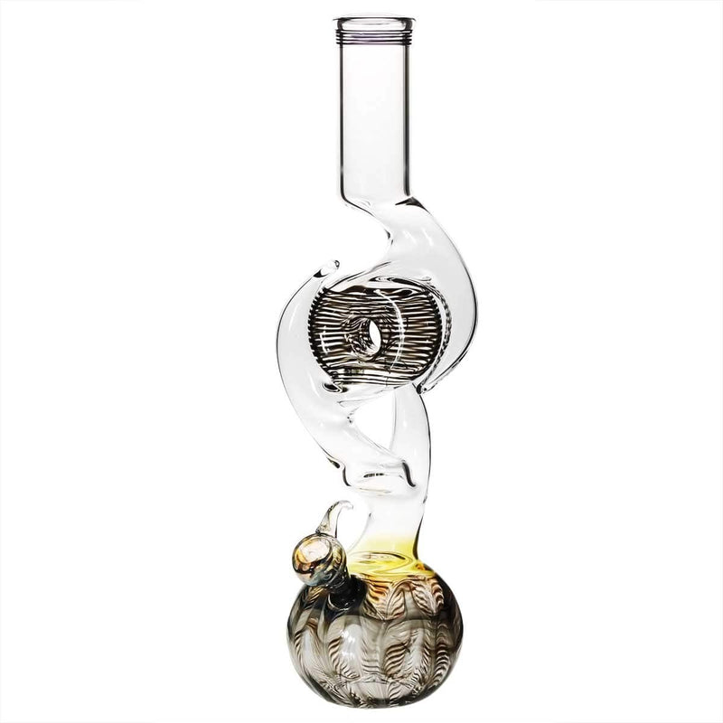 Biohazard Inc Glass Bong 16" Three Hook Donut Water Pipe w/ Slide - Black Rake