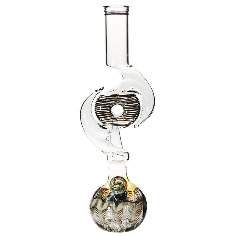 Biohazard Inc Glass Bong 16" Three Hook Donut Water Pipe w/ Slide - Black Rake