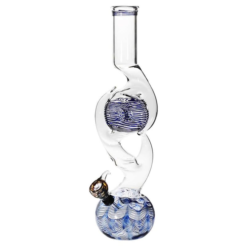 Biohazard Inc Glass Bong 16" Three Hook Donut Water Pipe w/ Slide - Blue Rake