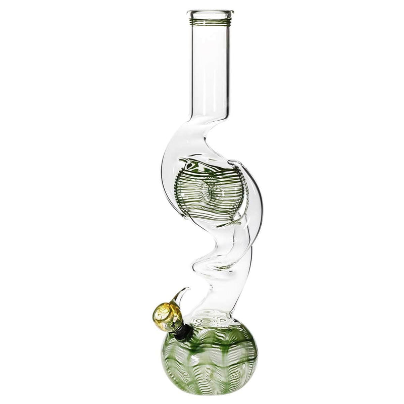 Biohazard Inc Glass Bong 16" Three Hook Donut Water Pipe w/ Slide - Green Rake