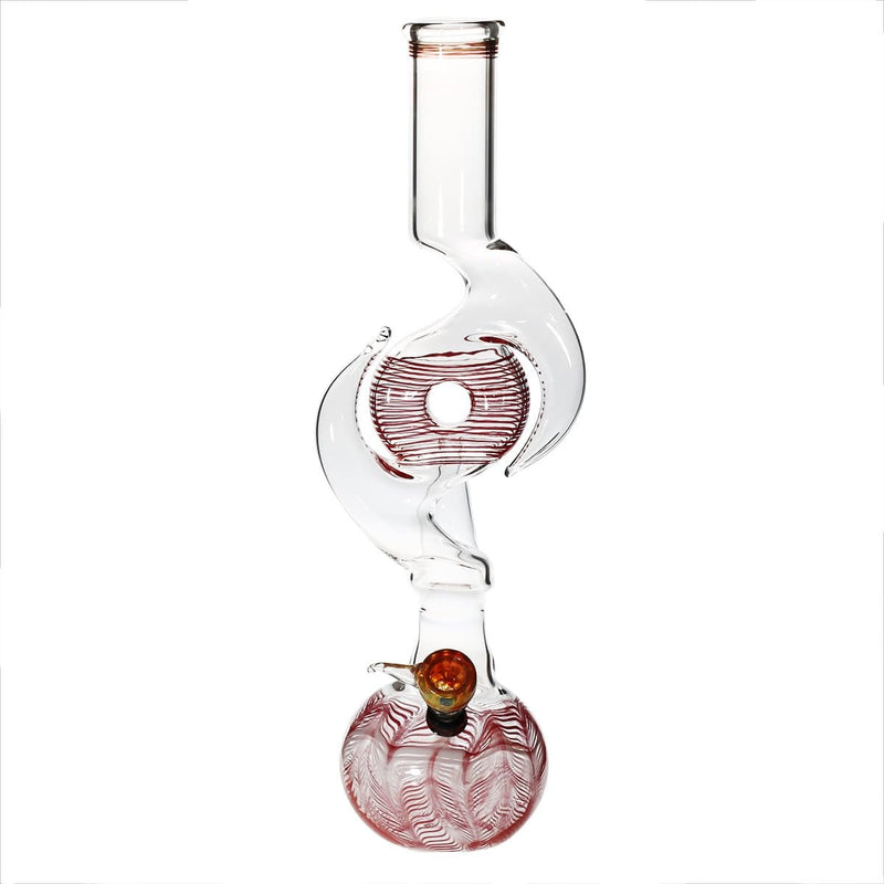 Biohazard Inc Glass Bong 16" Three Hook Donut Water Pipe w/ Slide - Red Rake