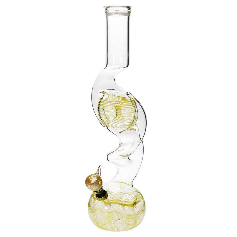 Biohazard Inc Glass Bong 16" Three Hook Donut Water Pipe w/ Slide - Yellow Rake