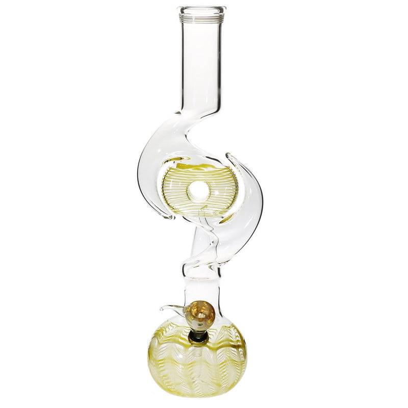 Biohazard Inc Glass Bong 16" Three Hook Donut Water Pipe w/ Slide - Yellow Rake