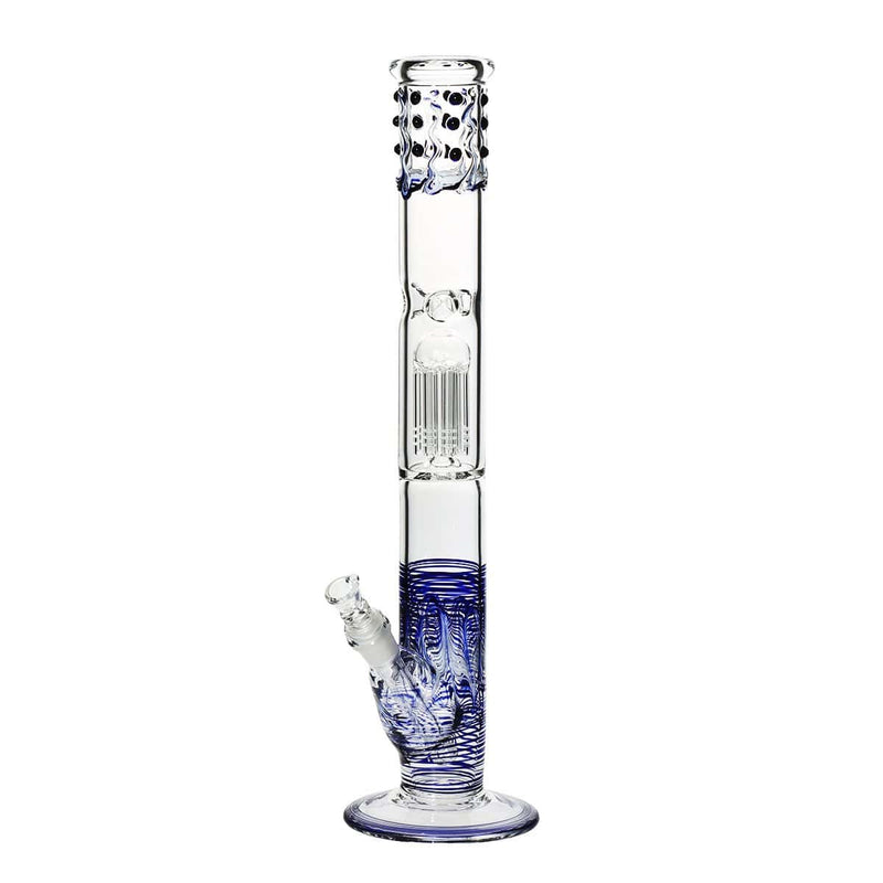 Biohazard Inc Glass Bong 18" Single Tree Straight Water Pipe w/ Marbles - Blue Rake