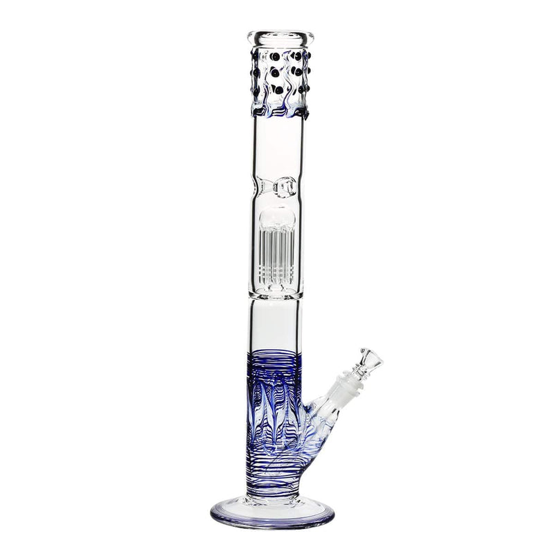 Biohazard Inc Glass Bong 18" Single Tree Straight Water Pipe w/ Marbles - Blue Rake