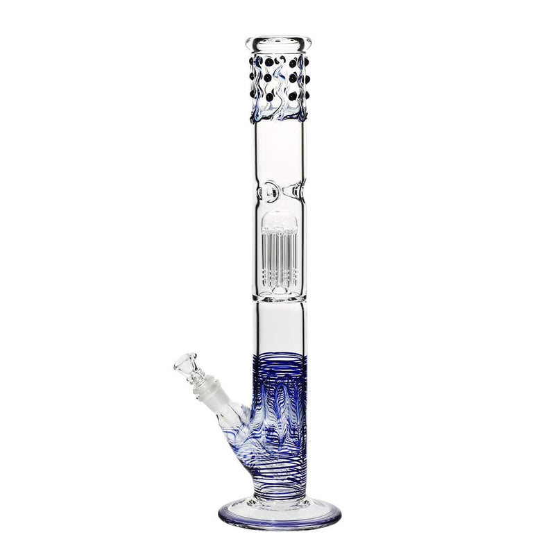 Biohazard Inc Glass Bong 18" Single Tree Straight Water Pipe w/ Marbles - Blue Rake