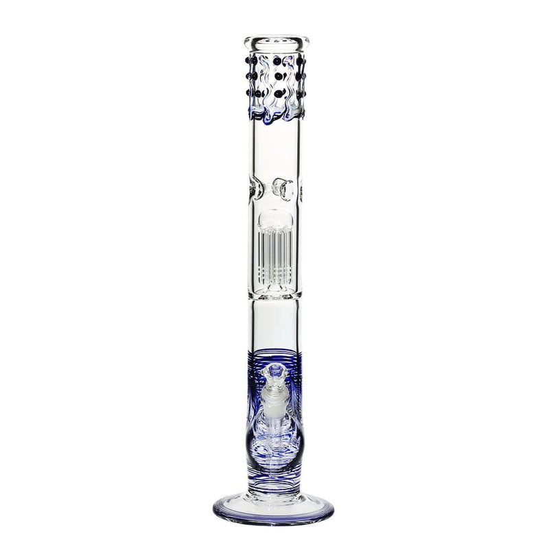 Biohazard Inc Glass Bong 18" Single Tree Straight Water Pipe w/ Marbles - Blue Rake