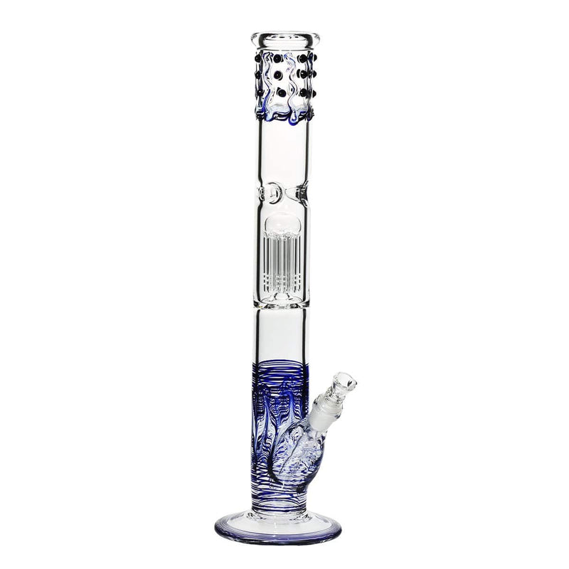 Biohazard Inc Glass Bong 18" Single Tree Straight Water Pipe w/ Marbles - Blue Rake