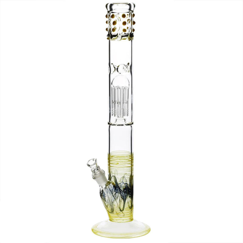 Biohazard Inc Glass Bong 18" Single Tree Straight Water Pipe w/ Marbles - Yellow Rake