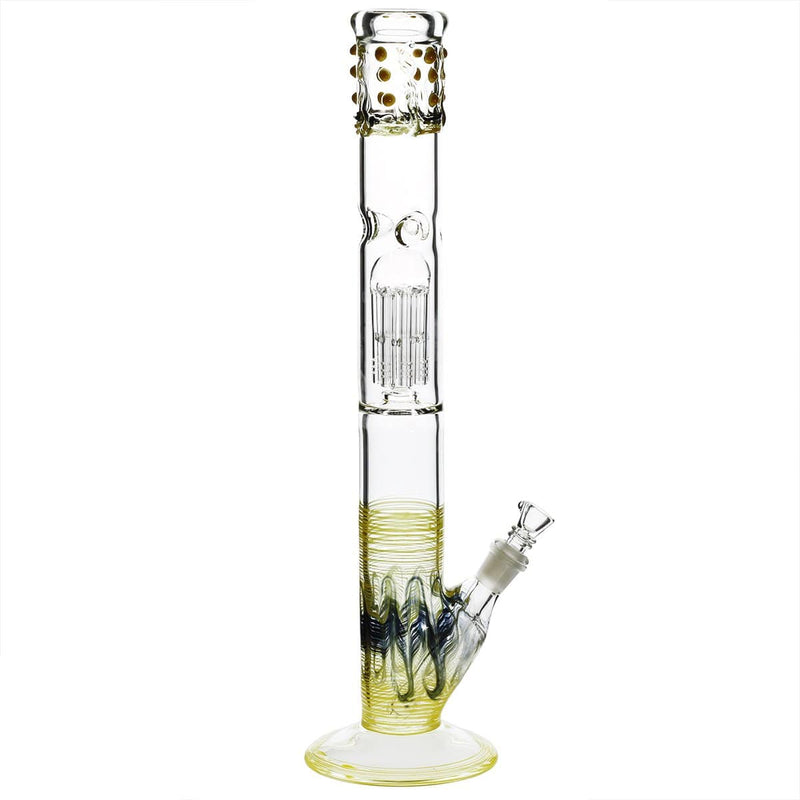 Biohazard Inc Glass Bong 18" Single Tree Straight Water Pipe w/ Marbles - Yellow Rake