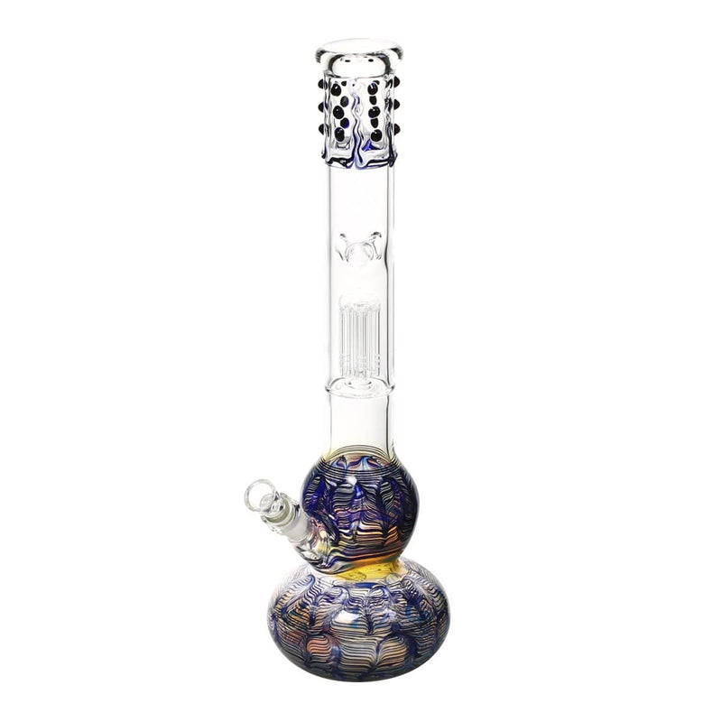 Biohazard Inc Glass Bong 20" Single Tree Double Bubble Water Pipe w/ Marbles - Blue Rake