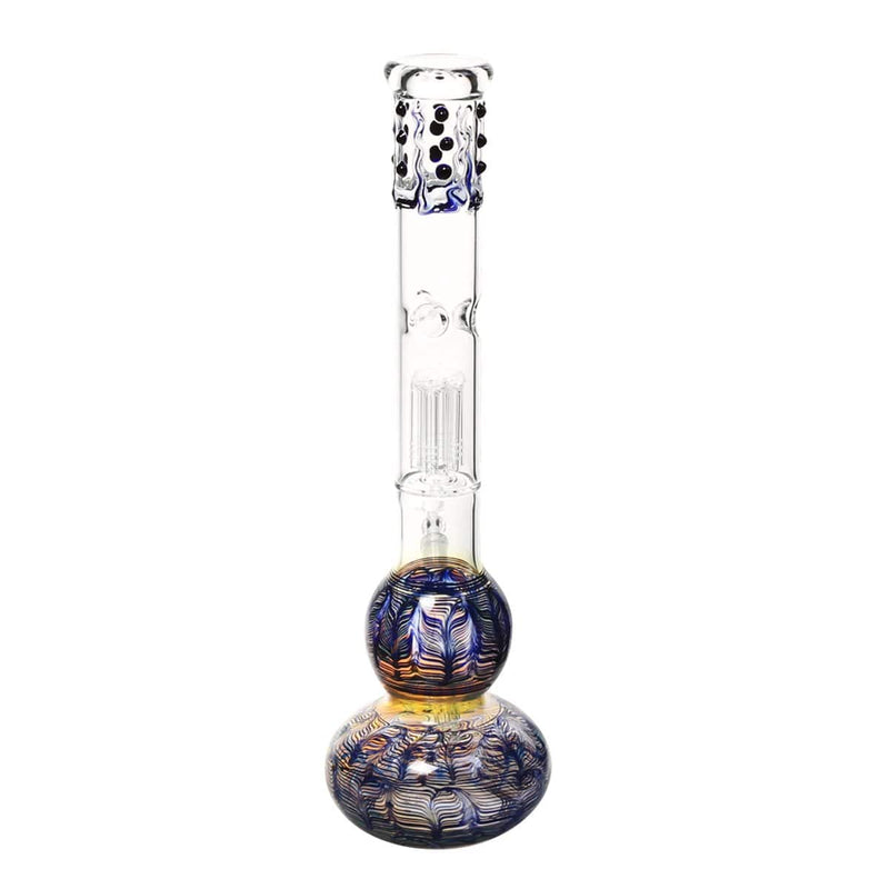 Biohazard Inc Glass Bong 20" Single Tree Double Bubble Water Pipe w/ Marbles - Blue Rake