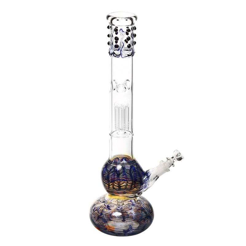 Biohazard Inc Glass Bong 20" Single Tree Double Bubble Water Pipe w/ Marbles - Blue Rake