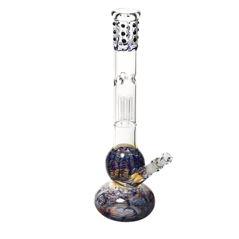 Biohazard Inc Glass Bong 20" Single Tree Double Bubble Water Pipe w/ Marbles - Blue Rake