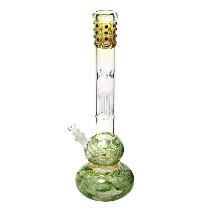 Biohazard Inc Glass Bong 20" Single Tree Double Bubble Water Pipe w/ Marbles - Green Rake